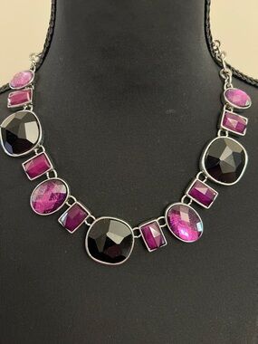 Faceted Purple and Black Statement Necklace